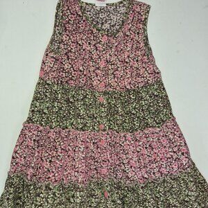Vintage April Cornell Girls Size 2 Floral Tiered Dress Cottagecore Y2K pink